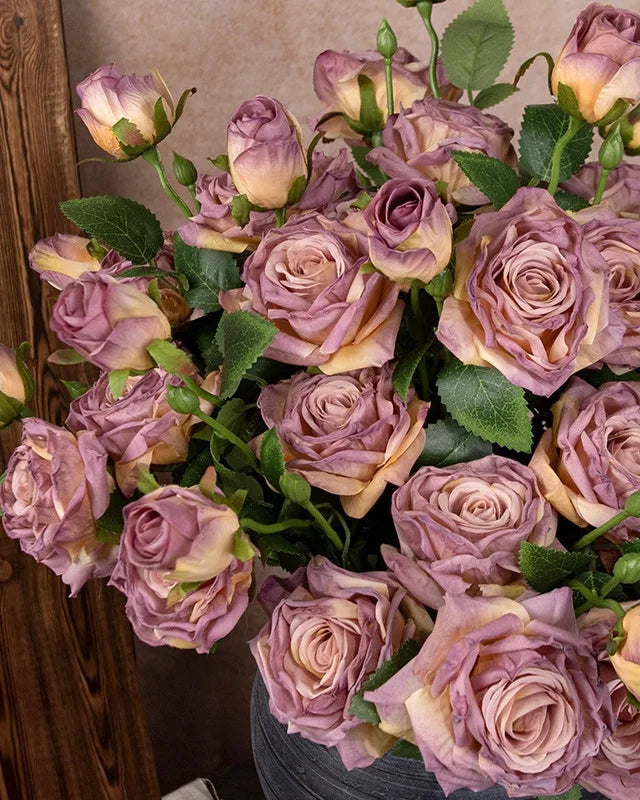 Burnt Edge Vintage Rose Faux Flower - 22"