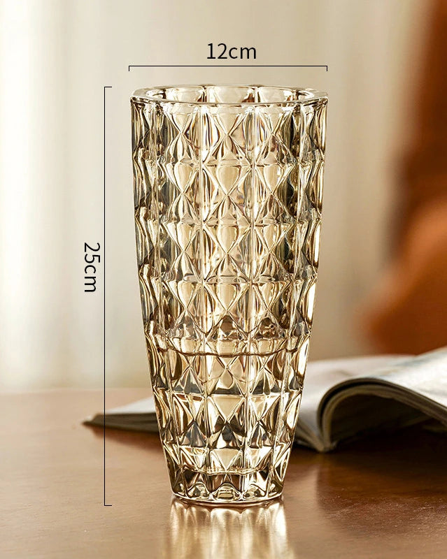 Elegant Diamond Pattern Clear Glass Vase