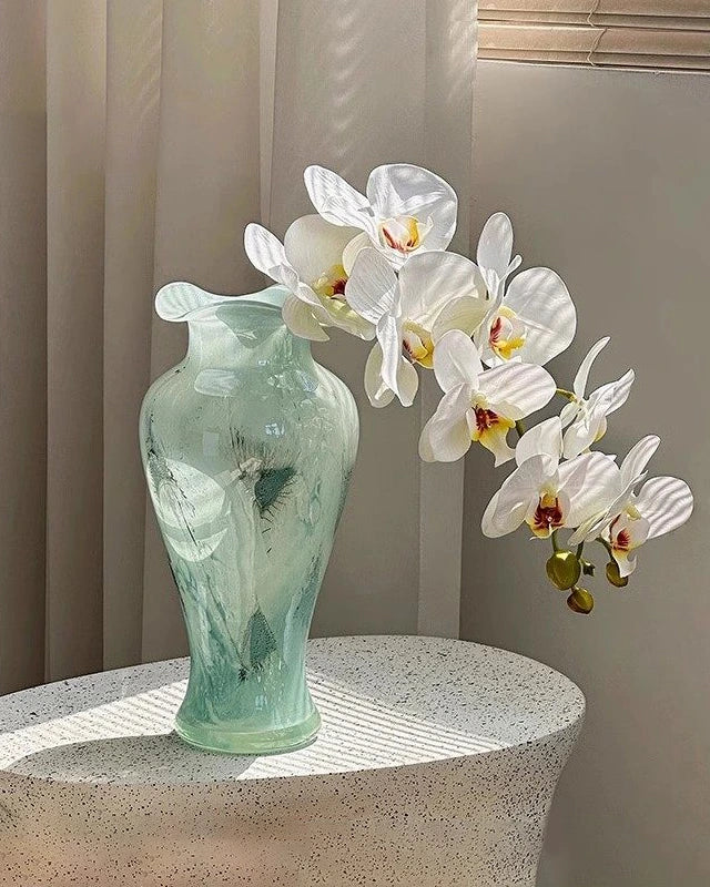 Elegant Fairy Blue Glass Vase 12"