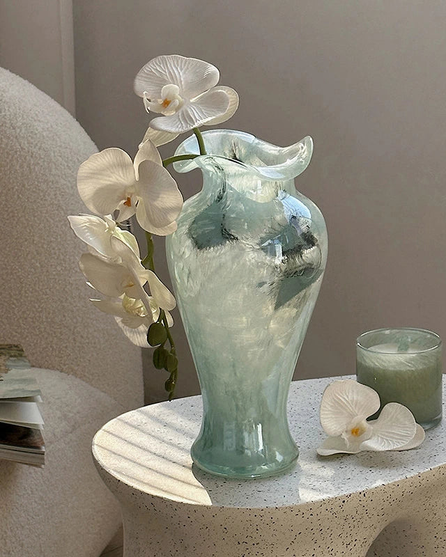 Elegant Fairy Blue Glass Vase 12"