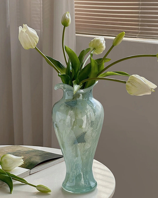 Elegant Fairy Blue Glass Vase 12"
