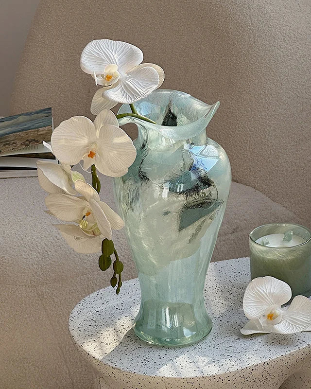 Elegant Fairy Blue Glass Vase 12"