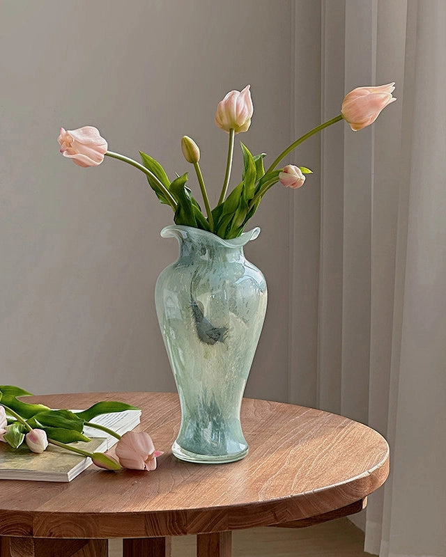 Elegant Fairy Blue Glass Vase 12"