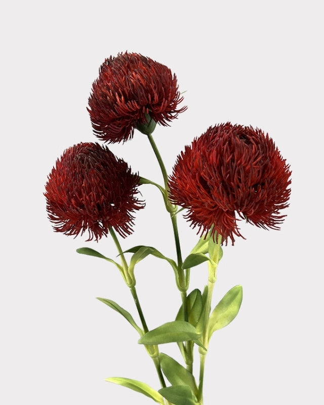 Green Dianthus Faux Flower in Dark Red - 20"