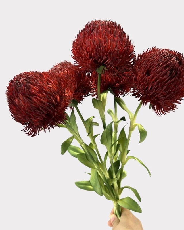 Green Dianthus Faux Flower in Dark Red - 20"