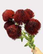 Green Dianthus Faux Flower in Dark Red - 20"