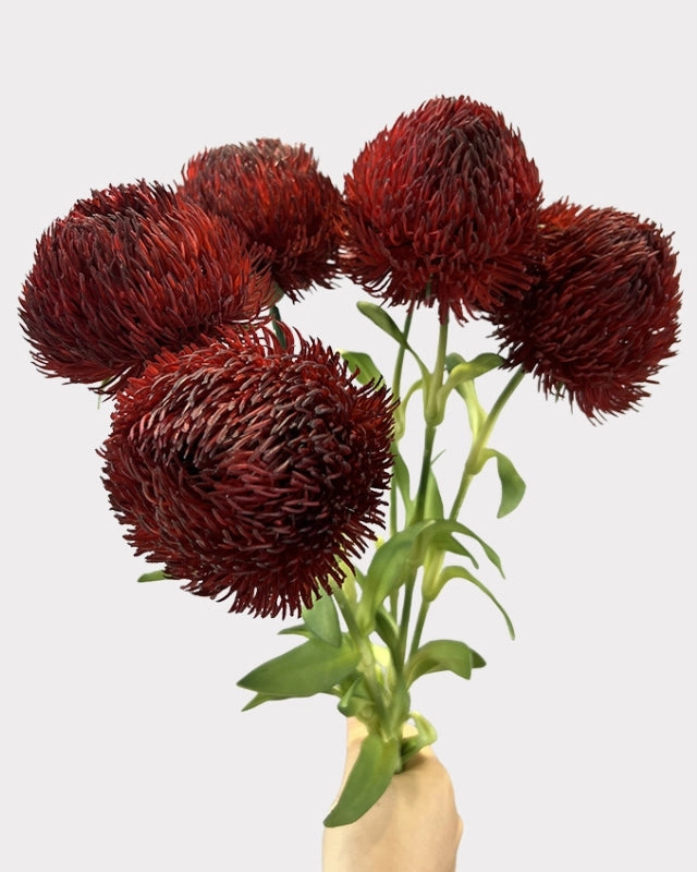 Green Dianthus Faux Flower in Dark Red - 20"