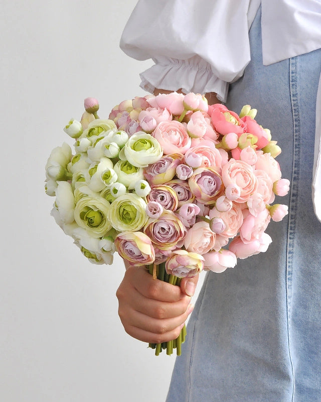 Hand-Tied Faux Flower Bouquet in White & Green