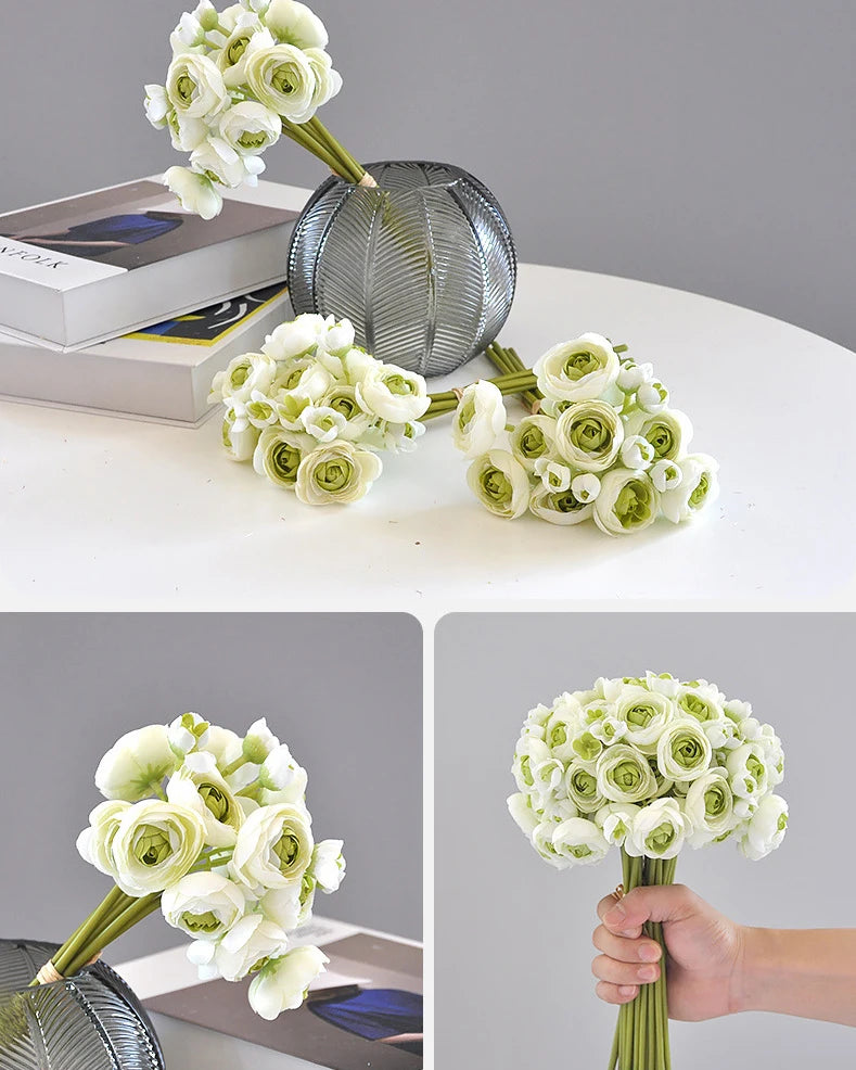 Hand-Tied Faux Flower Bouquet in White & Green