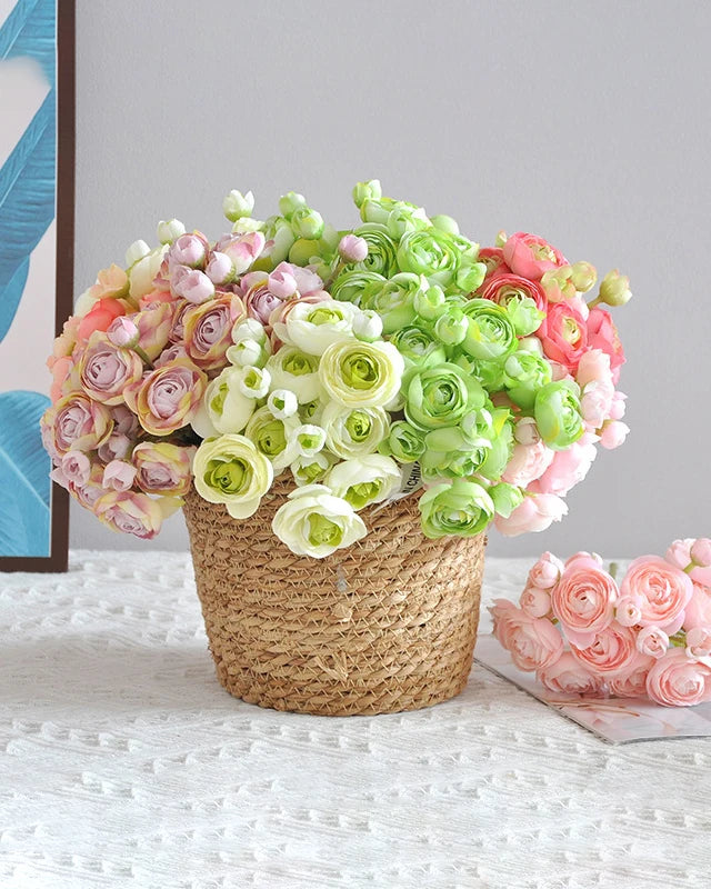 Hand-Tied Faux Flower Bouquet in White & Green