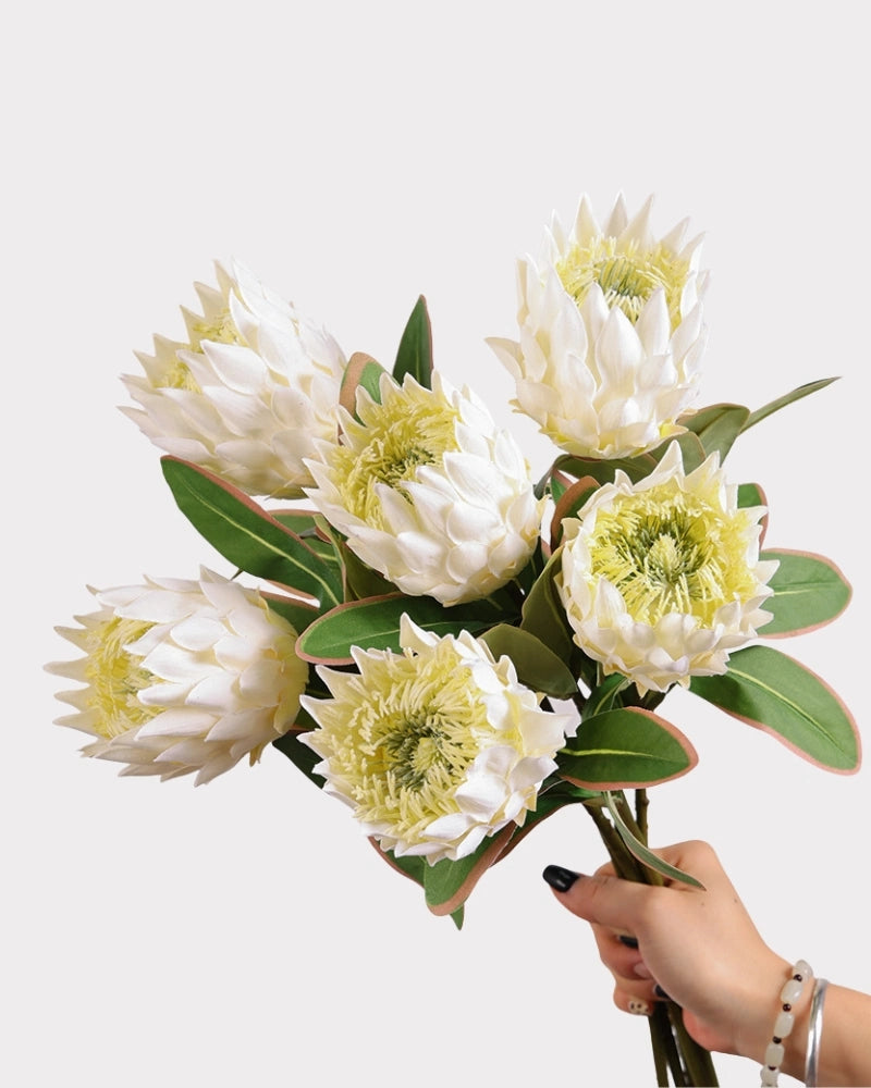 King Protea Faux Flower in White - 19"