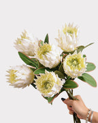 King Protea Faux Flower in White - 19"