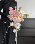 Peachy Pink Waterfall Bridal Bouquet