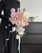 Peachy Pink Waterfall Bridal Bouquet