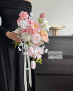 Peachy Pink Waterfall Bridal Bouquet