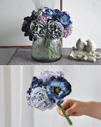 Peony Anemone Faux Flower Bouquet in Blue - 11"