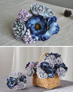 Peony Anemone Faux Flower Bouquet in Blue - 11"