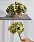 Peony Anemone Faux Flower Bouquet in Green - 11"