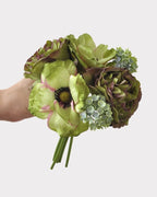 Peony Anemone Faux Flower Bouquet in Green - 11"