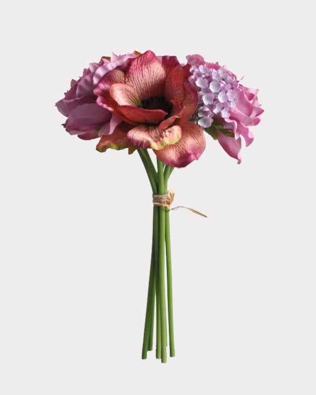 Peony Anemone Faux Flower Bouquet in Red - 11"
