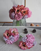 Peony Anemone Faux Flower Bouquet in Red - 11"