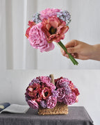 Peony Anemone Faux Flower Bouquet in Red - 11"