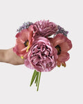 Peony Anemone Faux Flower Bouquet in Red - 11"