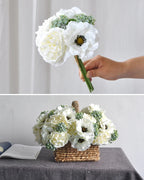 Peony Anemone Faux Flower Bouquet in White - 11"
