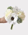 Peony Anemone Faux Flower Bouquet in White - 11"