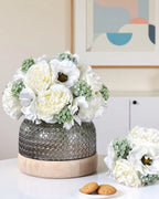 Peony Anemone Faux Flower Bouquet in White - 11"