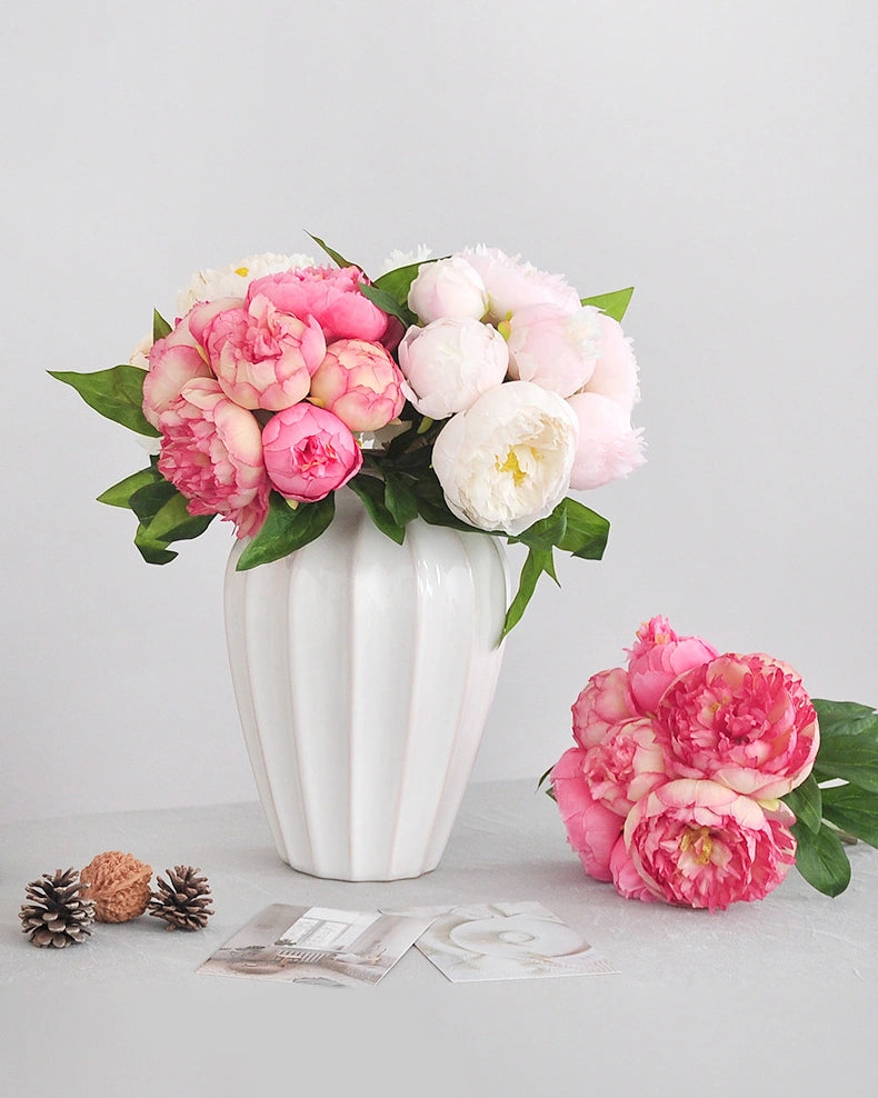 Peony Faux Flower Bouquet in Deep Pink - 11"