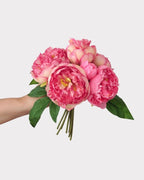 Peony Faux Flower Bouquet in Deep Pink - 11"