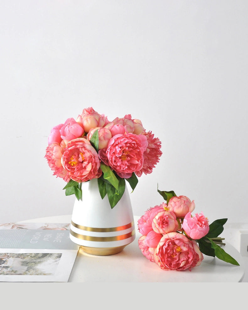 Peony Faux Flower Bouquet in Deep Pink - 11"
