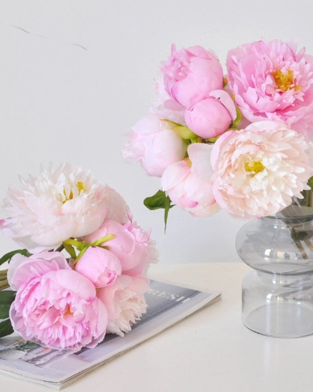 Peony Faux Flower Bouquet in Pink & Purple - 11"