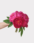 Peony Faux Flower Bouquet in Red - 11"