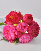 Peony Faux Flower Bouquet in Red - 11"
