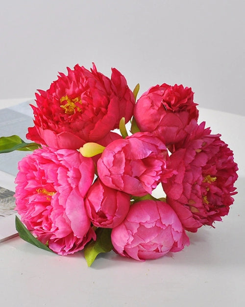 Peony Faux Flower Bouquet in Red - 11"