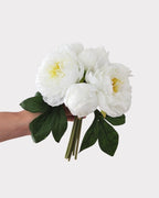 Peony Faux Flower Bouquet in White - 11"