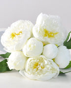 Peony Faux Flower Bouquet in White - 11"