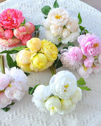 Peony Faux Flower Bouquet in White - 11"