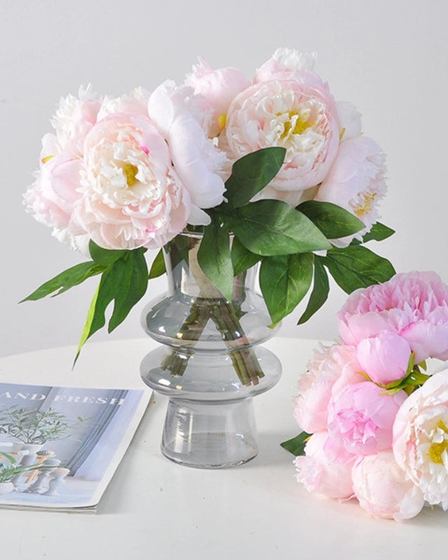 Peony Faux Flower Bouquet in White & Pink - 11"