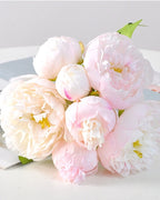 Peony Faux Flower Bouquet in White & Pink - 11"