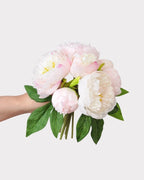 Peony Faux Flower Bouquet in White & Pink - 11"
