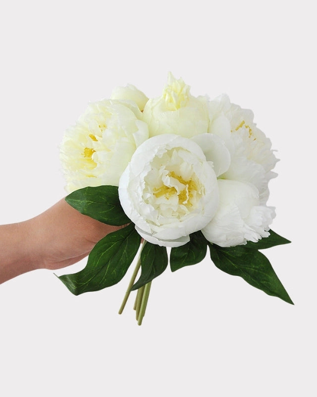 Peony Faux Flower Bouquet in White & Yellow - 11