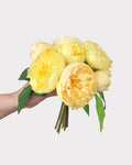 Peony Faux Flower Bouquet in Yellow - 11"