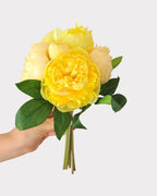 Peony Faux Flower Bouquet in Yellow - 11"
