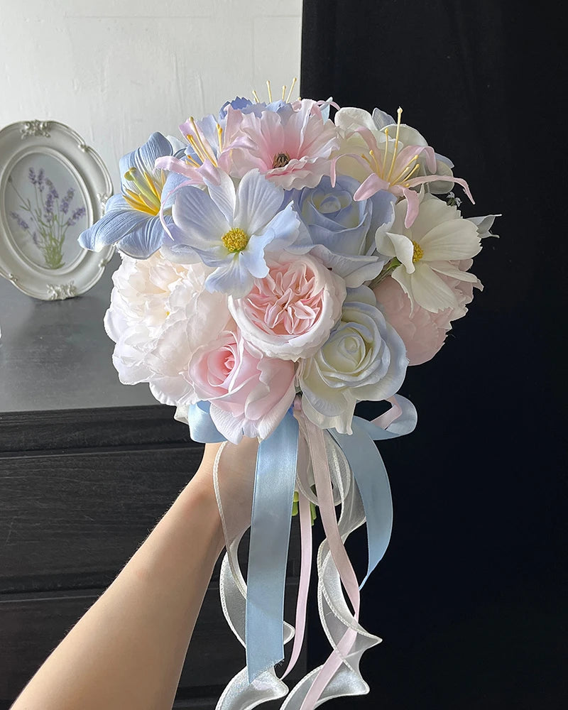Pink & Blue Round Bridal Bouquet