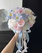 Pink & Blue Round Bridal Bouquet