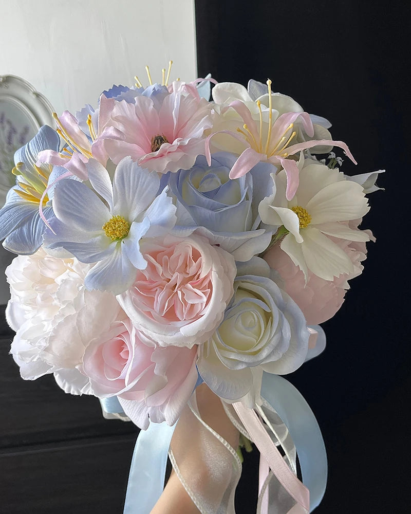 Pink & Blue Round Bridal Bouquet