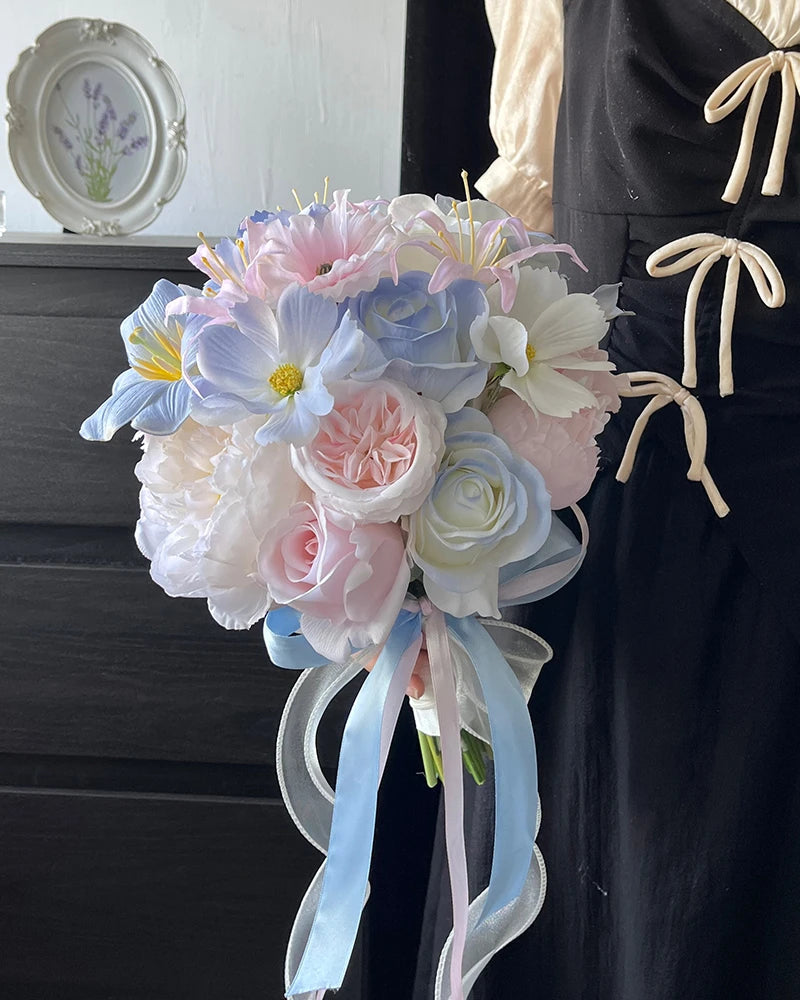 Pink & Blue Round Bridal Bouquet